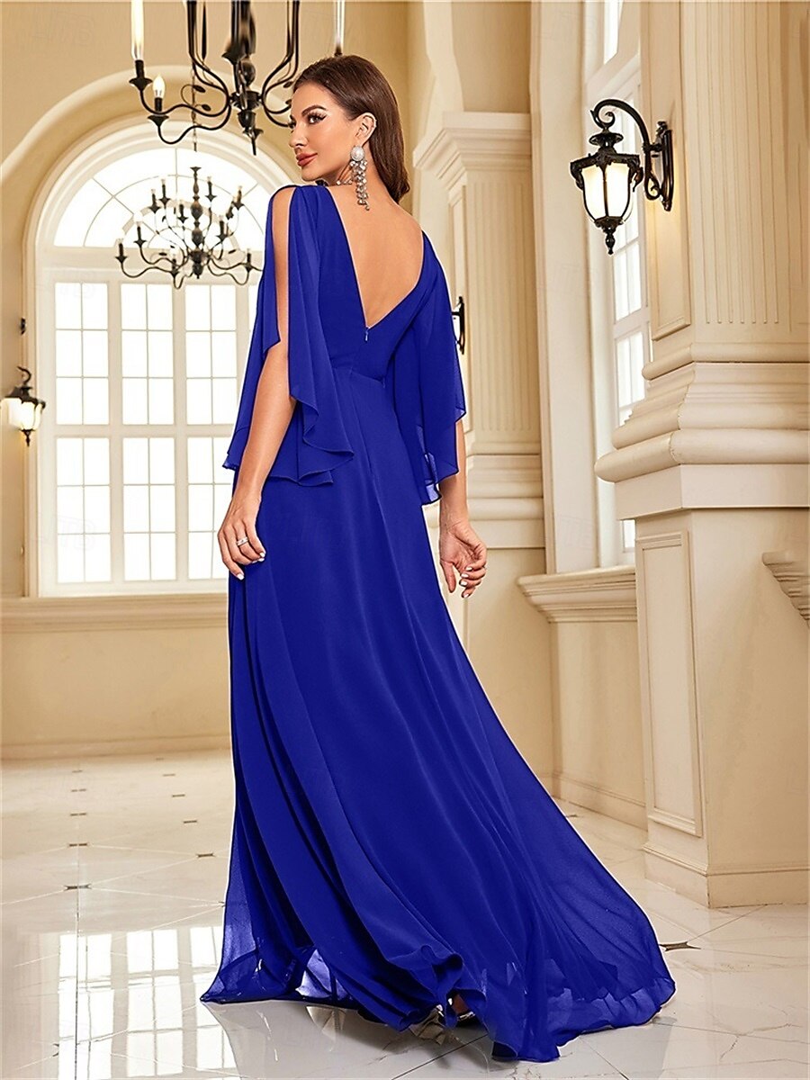 A-vonalú Quinceanera Ruhák Elegáns Ruha Formális Esküvői Padlói Hosszú Ujjú V Kivágású Chiffon V Hátsó Fodros Hasítékkal 2025 - $99.99 –P6