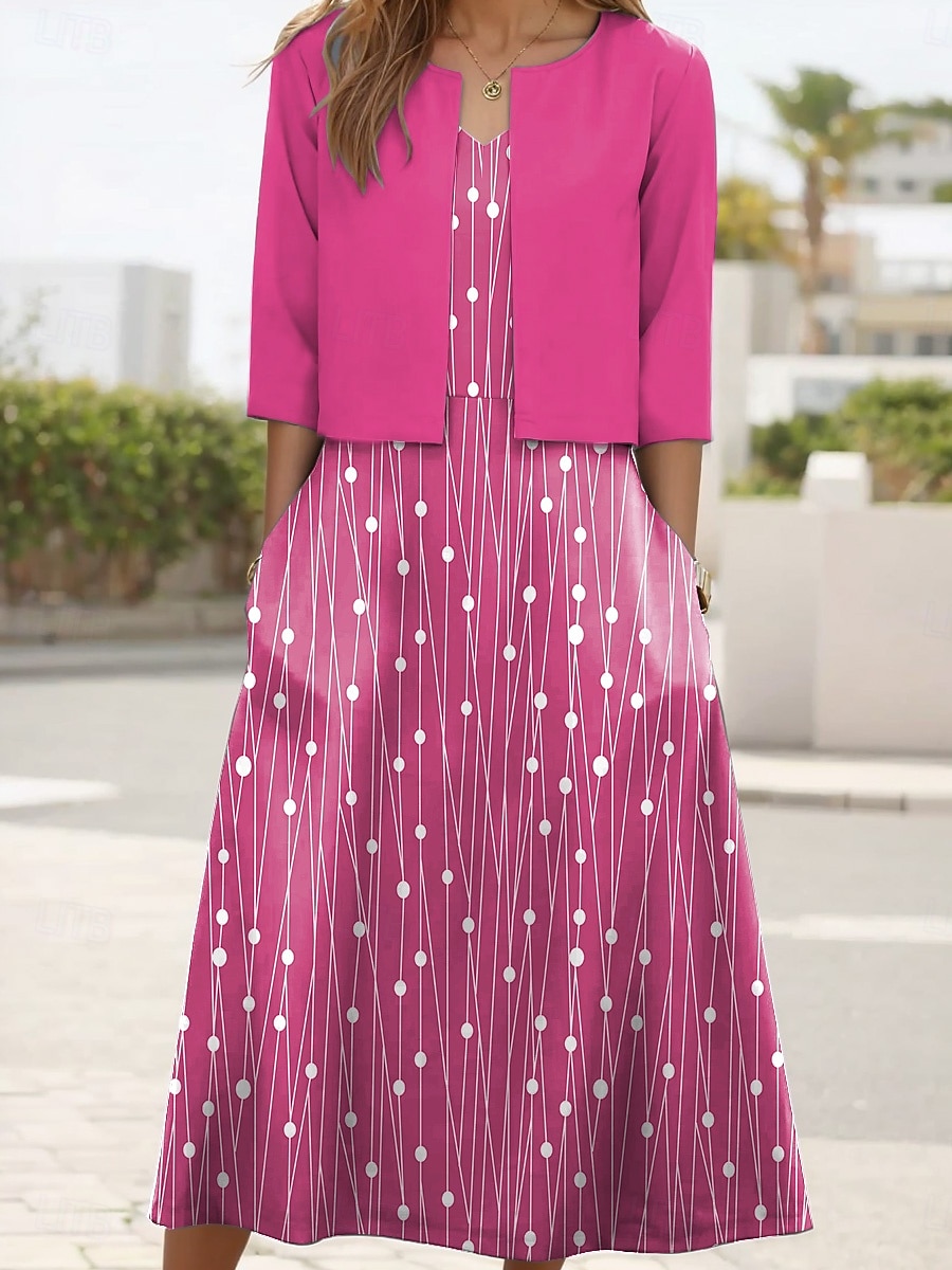 Women's Dress Set Midi Dress A Line Dress Party Cocktail Floral Print Half Sleeve V Neck Wedding Guest Daily Pink Green Gray Summer Spring Loose Fit 2025 - $36.99 –P3