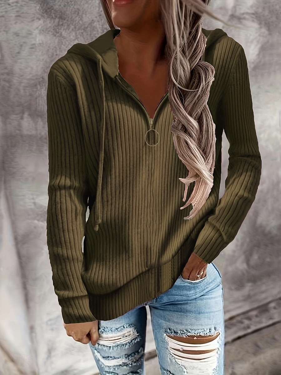 Pentru femei Pulover Casual Moale Culoare pură Striat Capișon Tricotat Manșon Lung Topuri obișnuite Tricotat În aer liber Zilnic Sfârșit de săptămână Negru Alb Toamnă Iarnă 2025 - $23.99 –P6