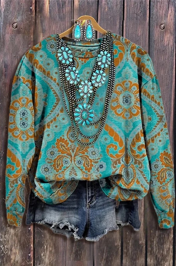 Per donna Felpa Pullover Stampato Floreale Grafico Geometrico Caldo Moda Western Manica Lunga Girocollo Top Regolari Casuale Streetwear Abbigliamento Quotidiano Blu Nero Fucsia Arancione Verde del 2026 a $28.99 –P2