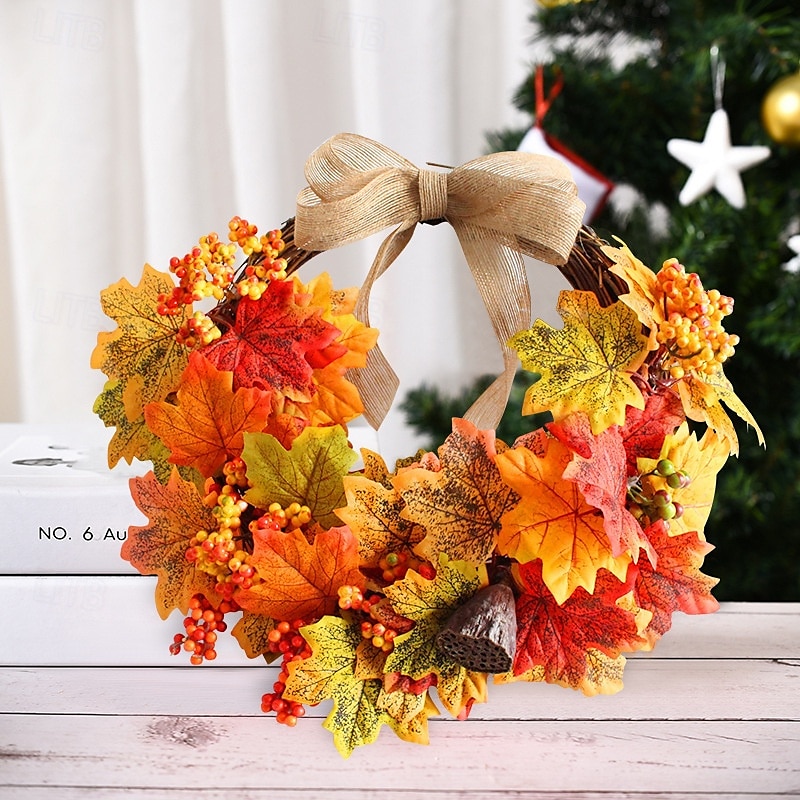 Fall Wreath for Front Door Thanksgiving Autumn Harvest Indoor Outdoor Decoration, Artificial Maple Leaf Grapevine Wreath Rustic Fall Wall Hanging Decor 2025 - $28.99 –P5