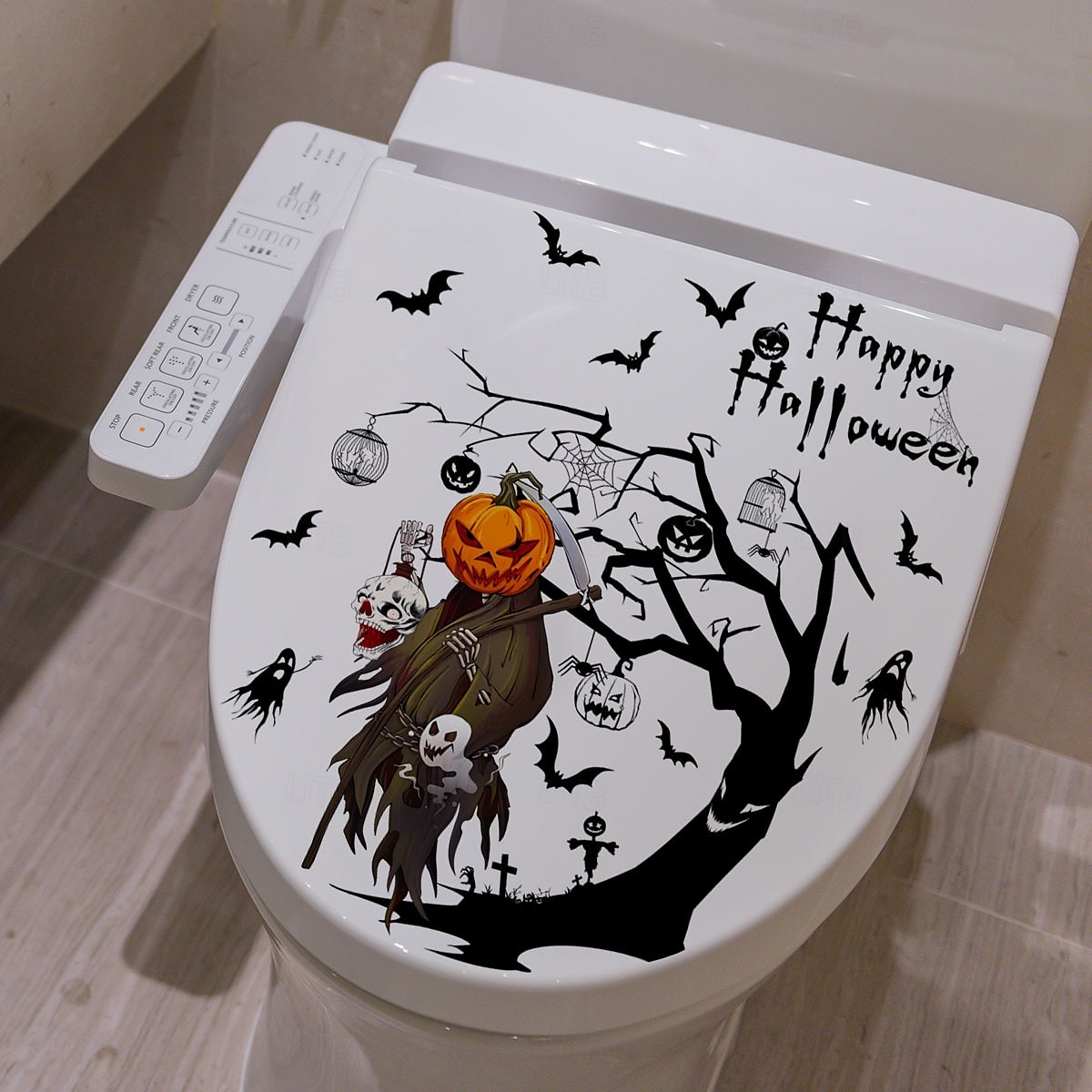 Halloween-wc-istuimen tarra, kurpitsa, aave ja lepakko, itseliimautuva kylpyhuoneen wc-kannen koristelu 2025 - $6.49 –P4