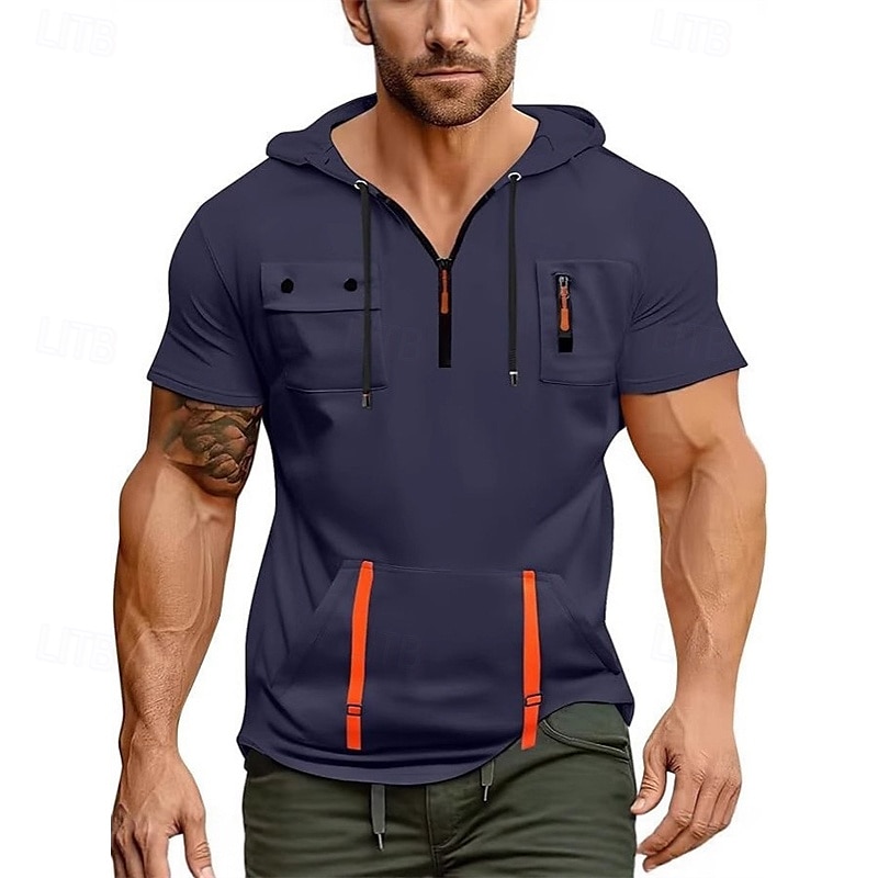 Hombre Sudadera Sudadera con capucha y cremallera de un cuarto Negro Blanco Azul Marino Azul Piscina Caqui Con Capucha Plano Bolsillo Cremallera de un cuarto Deporte Diario Festivos Poliéster Ropa de 2025 - $28.99 –P3