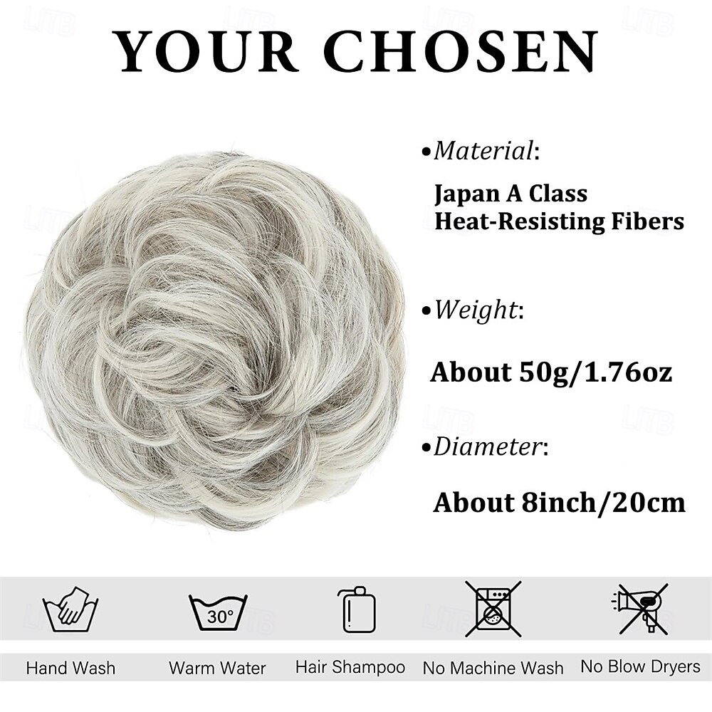Large Messy Bun Hair Piece Wavy Curly Scrunchies Synthetic Chignon Ponytail Hair Extensions Thick Updo Hairpieces for Women Grey Multi 2026 - E£524.52 –P3