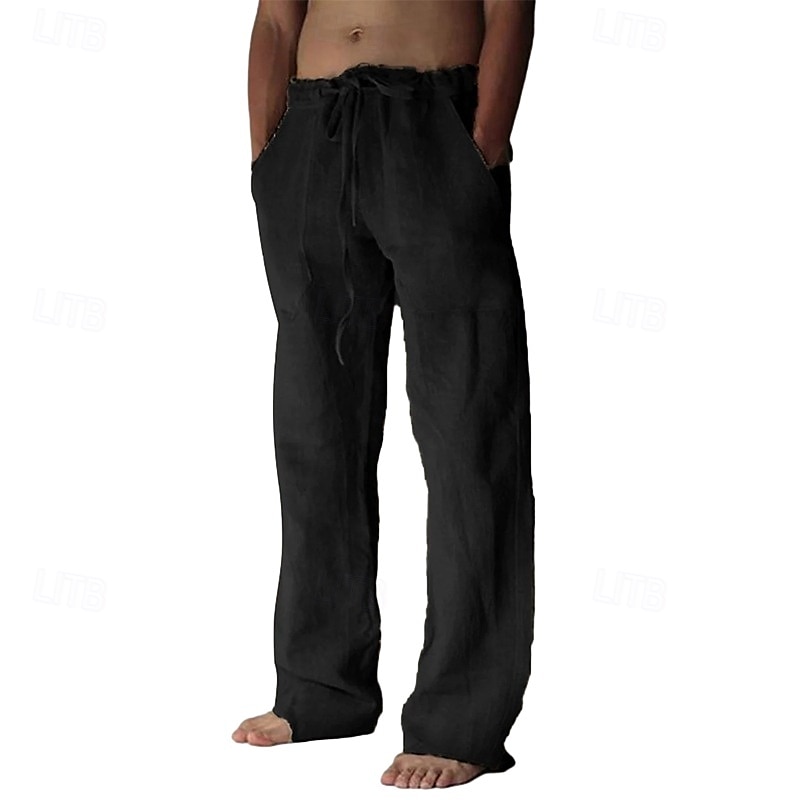 Herren Leinenhosen Hose Sommerhose Baggy-Hosen Kordelzug Elastischer Bund Gerader Schnitt Einfach Komfort Atmungsaktiv Volle Länge Lässig Täglich Ferien Mode Klassicher Stil Schwarz Himmelblau 2025 - $20.99 –P2