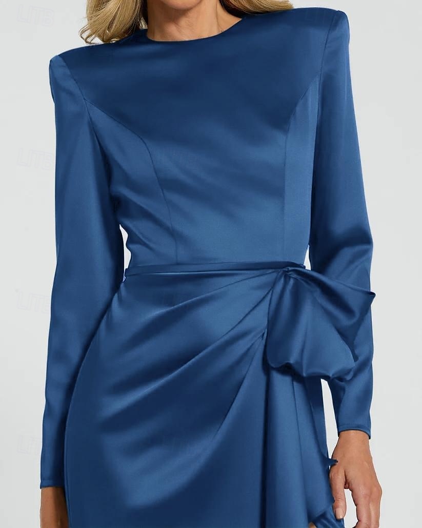 Vestido de Noite Black Tie Sereia  Trompete Vestido Elegante Formal Casamento Comprimento de Piso Manga Longa Vestido de Cetim Decote Redondo com Laço(s) Fenda com Pregas de 2025 por $144.99 –P2