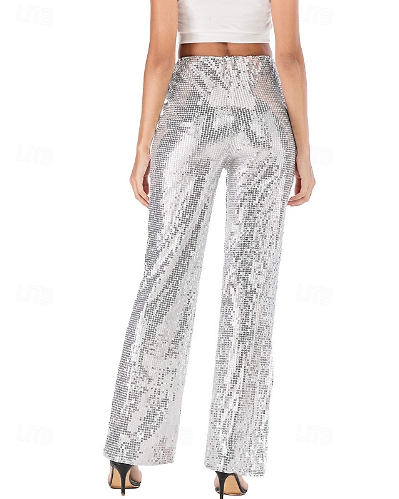 Per donna Gamba larga Moda Streetwear Lunghezza intera Naturale Semplice Paillettes Elastico in vita Comodo All'aperto Confortevole All'aperto Vacanza Feste Argento Nero Rosso Autunno Vestibilit del 2025 a $22.99 –P4