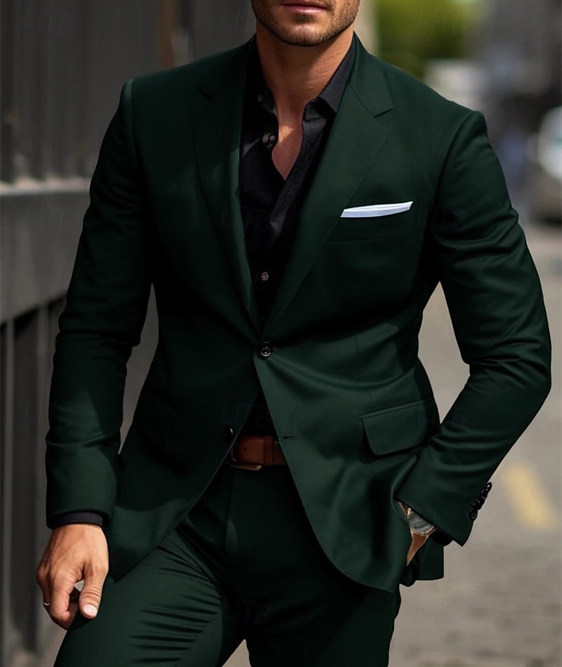De los hombres Boda Trajes Muesca Negro Burdeos Negocios Formal Color sólido A Medida Juego de 2 piezas Recto 2 botones 2025 - €96.28 –P3