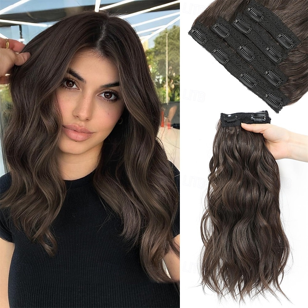 extensões de cabelo clip in extensões de cabelo para mulheres 14 polegadas curto ondulado clip in extensões de cabelo para mulheres extensões de cabelo clip ins 4 peças extensões de cabelo com trama de 2025 por $26.99 –P5