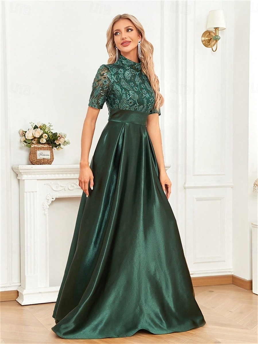 A-Line quinceanera šaty elegantní šaty formální svatební šaty po podlahu krátký rukáv kulatý výstřih polyester s plisováním 2025 - $109.99 –P4