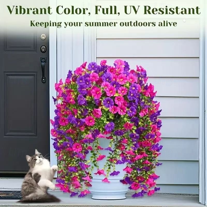 2 шт. искусственных подвесных цветов «Ипомея», устойчивых к ультрафиолетовому излучению, яркие фиолетовые и красно-фиолетовые пластиковые искусственные цветы для крыльца, сада, свадьбы и наружного 2026 - $14.49 –P9