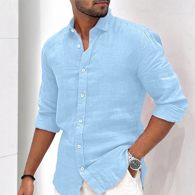 Voor heren Overhemd Linnen overhemd Zomer overhemd Strand Kleding Overhemd met knopen Effen Vakantie Casual Zwart Wit Lichtgroen Blozend Roze Lange mouw Strijkijzer Lente zomer Kleding 2025 - $22.99 –P8