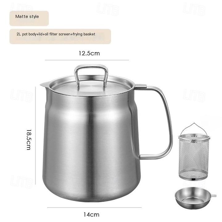 Panela de óleo de aço inoxidável 304 de 1,5 l/2 l com filtro, recipiente de gordura essencial para fritura profunda, filtro de óleo versátil de grande capacidade e multifuncional para fritar, ferver e de 2025 por $33.99 –P4