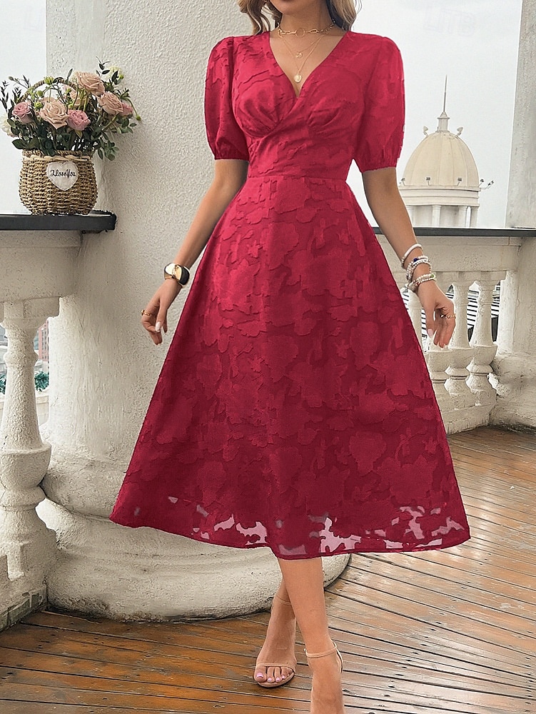 Femmes Robe Midi Robe trapèze Vacances Occasionnel Boho Extérieur Sortir Plage Coupe Ample Couleur Unie manche longue Col en V Noir Rouge Bleu Marron Été Printemps de 2025 ? $41.99 –P4