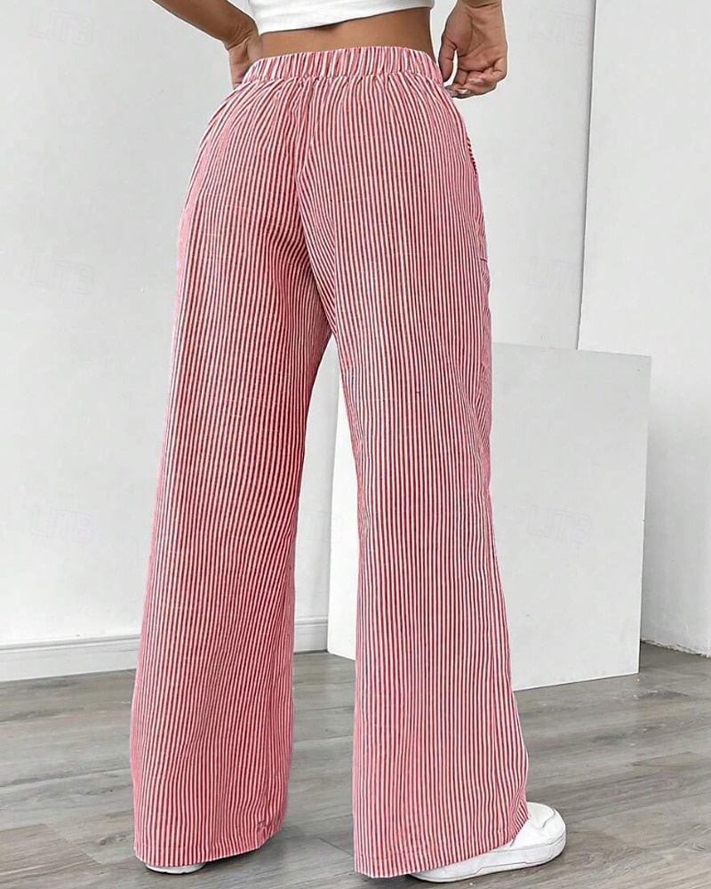 Femmes Jambe large Slacks Streetwear Occasionnel Longueur complète Naturel Rayé Avec Poches Conception à cordon élastique Extérieur Confortable Fête Décontracté Quotidien Magenta Bleu ciel clair Gris de 2025 ? $17.99 –P15