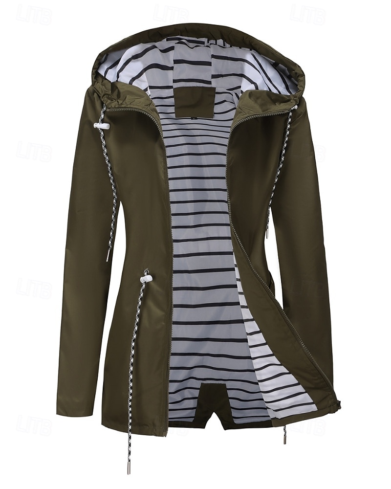 Women's Trench Coat Warm Comfortable Zipper Pocket Fashion Outdoor Plain Holiday Going out Zipper Regular Hooded Regular Fit Long Sleeve Outerwear Black Red Green Fall Winter 2025 - $31.99 –P8