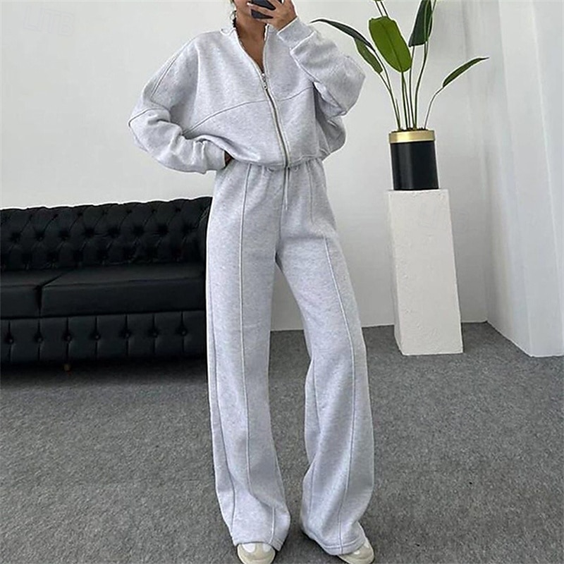 Mujer Tracksuit Sudadera Conjunto de Ropa Deportiva Bolsillo Color sólido Trajes de Yoga Otoño Invierno Negro Blanco Gimnasio Rutina de ejercicio Deportes Mantiene abrigado Resistente al Viento Suave 2026 - $31.99 –P2