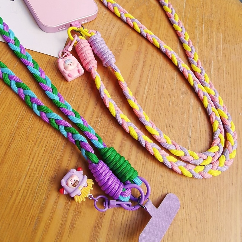 Nuova tracolla con tre fili a coda di cavallo, cordino per cellulare da donna, anti smarrimento, cordino robusto con ciondolo a forma di cartone animato, cordino lungo per cellulare. del 2025 a $10.99 –P2