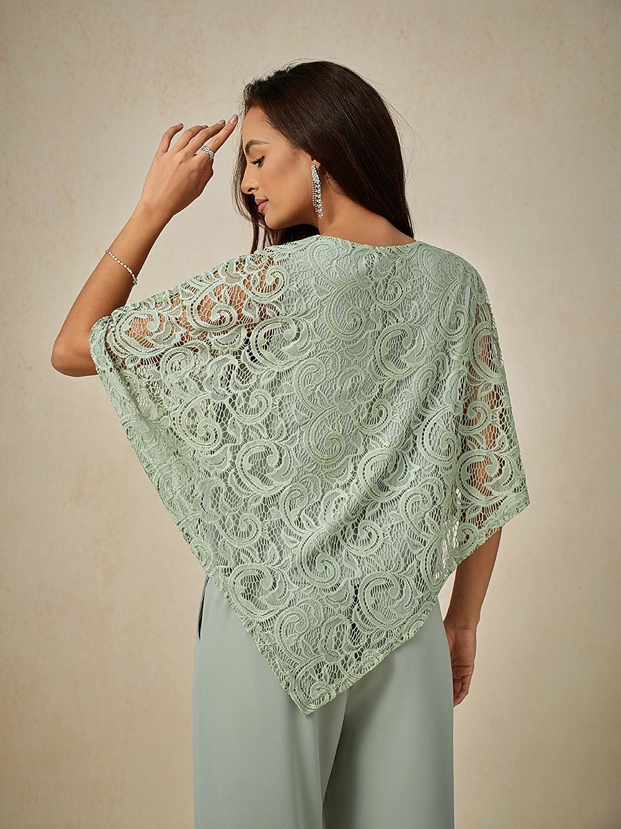 Women's Blouse Dressy Tops Plain Elegant Half Sleeve Crew Neck Regular Tops Wedding Guest Daily Lace Patchwork Layered Sage Green Summer Spring 2025 - $49.99 –P8