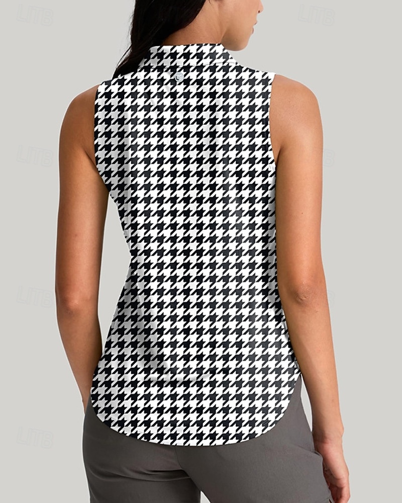 Femmes Pied-de-poule T-shirt de sport T-shirt POLO Chemise de tennis Sans manches Fermeture éclair Haute élasticité Évacuation de l'Humidité Respirant Tennis Le golf Course Col Rabattu Col zippé de 2026 ? $22.99 –P3