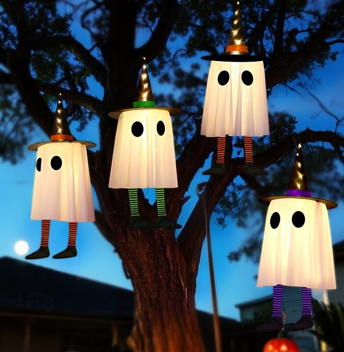 3 stk. 60 cm halloween utendørs lys hengende lysende heksehatt lange ben utendørs innendørs halloween-fest fest hengende tre tak vegg festlig atmosfære dekorativt lys tre-knappsbatterier 2025 - AU $27.09 –P7