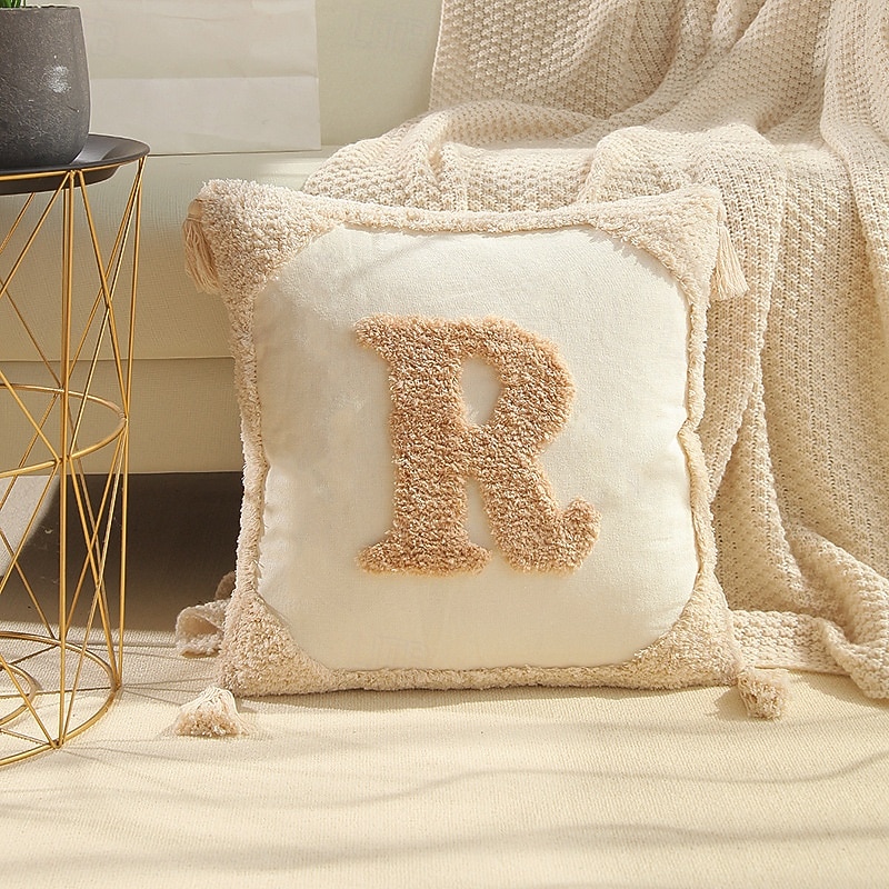 Fodere per cuscini monogrammate con frange in cotone moderno canvas tuftato cuscini decorative con lettere dell'alfabeto per divano letto 26 lettere inglesi del 2025 a $17.99 –P6