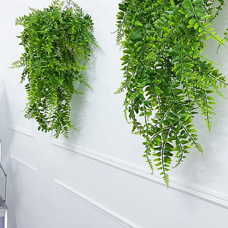 2 stk kunstige planter hengende slyngplanter med bregneblader, plastgrønn veggdekor til hjem, hage, balkong, bryllup, festdekorasjon 2025 - $8.74 –P3