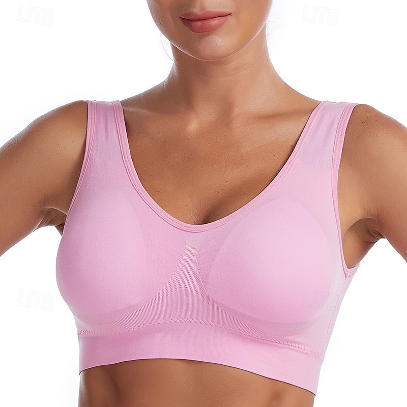 Women's Yoga Bra Pilates Bra Sports Bra Bra Top Push Up Seamless Anti-vibration Wireless Solid / Plain Color Sport Activewear Deep Purple Watermelon Red Gym Zumba Running 2025 - $8.99 –P6