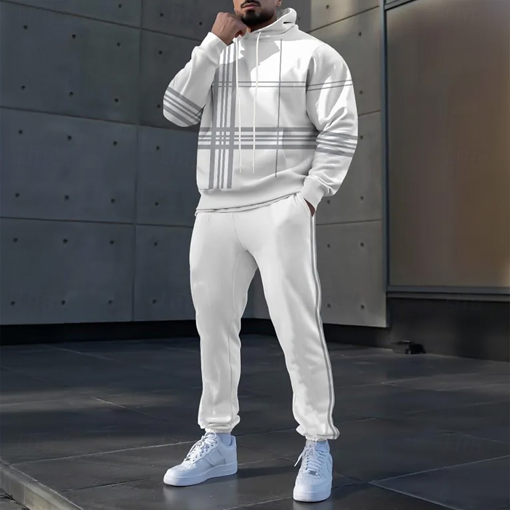 Férfi Színes 2db 3D pulóver készletek Tracksuit Kapucnis pulóver Hosszú ujj Hosszú nadrág Kapucni Alkalmi Napi Sportruházat 3D nyomtatás Tavasz Ősz Tél Fehér 2025 - $42.99 –P3
