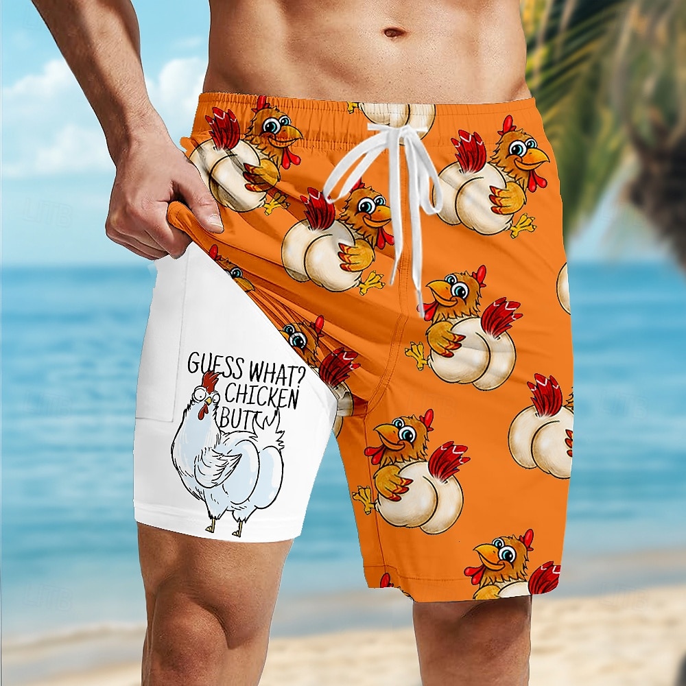 Per uomo Animale Pulcino Divertente Pantaloncini foderati Pantaloncini da bagno 2 in 1 Pantaloncini da mare Misura del girovita medio Hawaiano Ferie Tasche Laterali Con Fodera a Compressione Coulisse del 2026 a $22.99 –P3