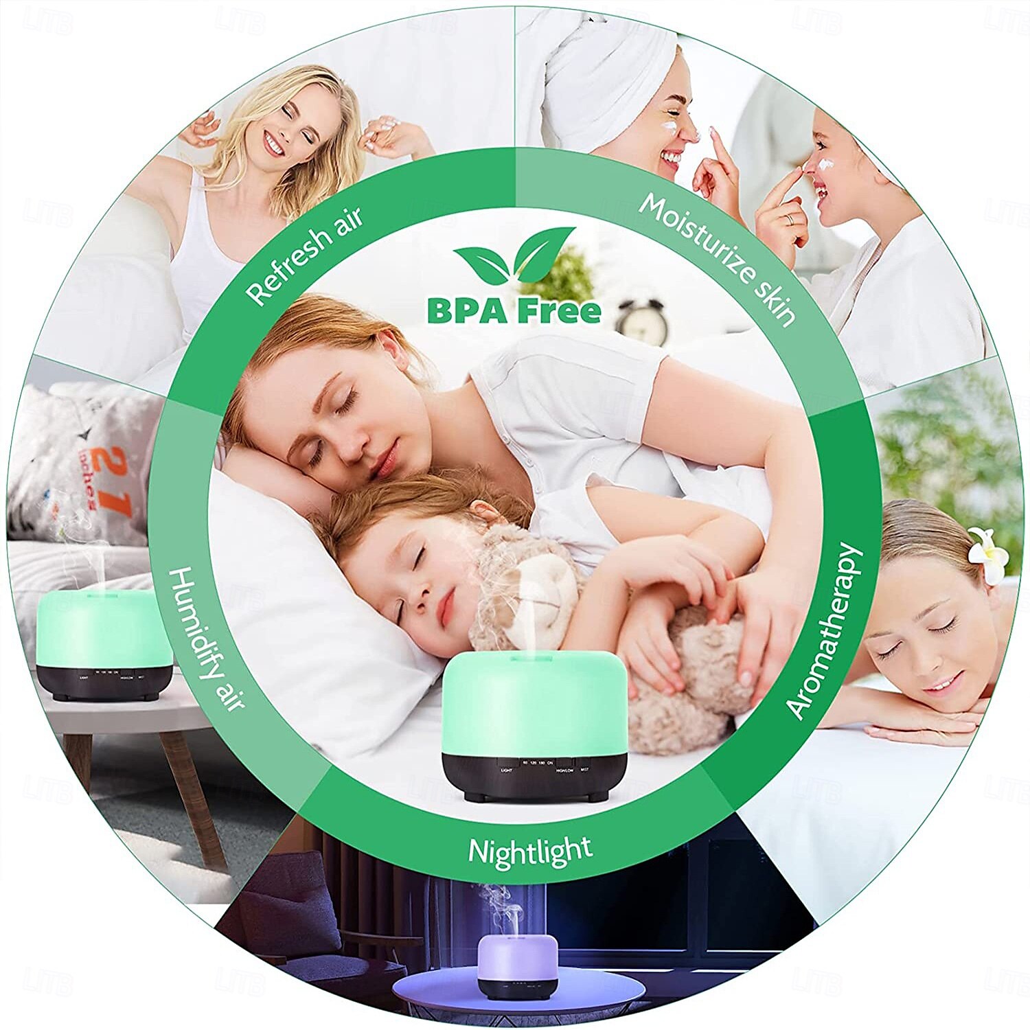 aromaterapi essensiell olje hjemmediffuser med fjernkontroll, 300 ml stor rom kjølig tåke luftfukter, 8 timer stille drift, timer, 7 farger LED natt natt, egnet for hjem, yoga 2025 - $31.99 –P7