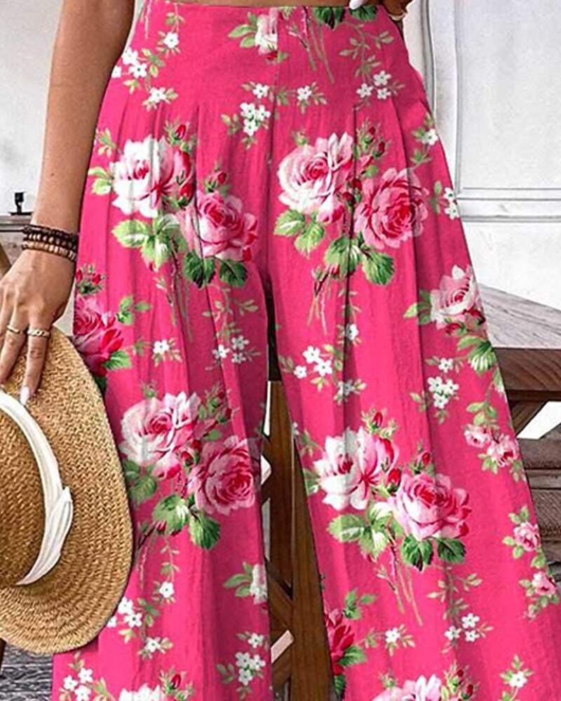 Pentru femei Pantaloni Pantaloni Palazzo Modă Boho Lungime totală Talie Înaltă Floral Talie elastică Confortabil Comfortabil Micro-elastic Stradă Purtare Zilnică Ieșire Roz Portocaliu Vară Primăvară 2025 - $17.99 –P2