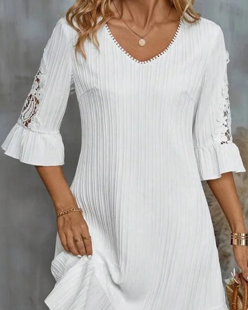 Pentru femei Rochie Mini Rochie albă Rochie de dantela Rochie casual Clasic Modern Manșon Flare cuff În aer liber Vacanță Ieșire Fit regulat Simplu Manșon Jumate În V Alb Vară 2025 - $22.99 –P1