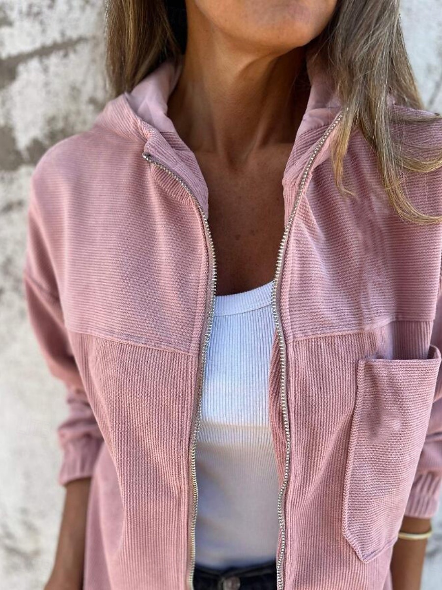 Mulheres Jaqueta casual Casaco com capuz Confortável Respirável Zíper Bolsos Simples Casual Tecido Férias Rua Casual Roupa Diária Zíper Padrão Com Capuz Normal Manga Longa agasalhos Preto Branco Rosa de 2025 por $39.99 –P6