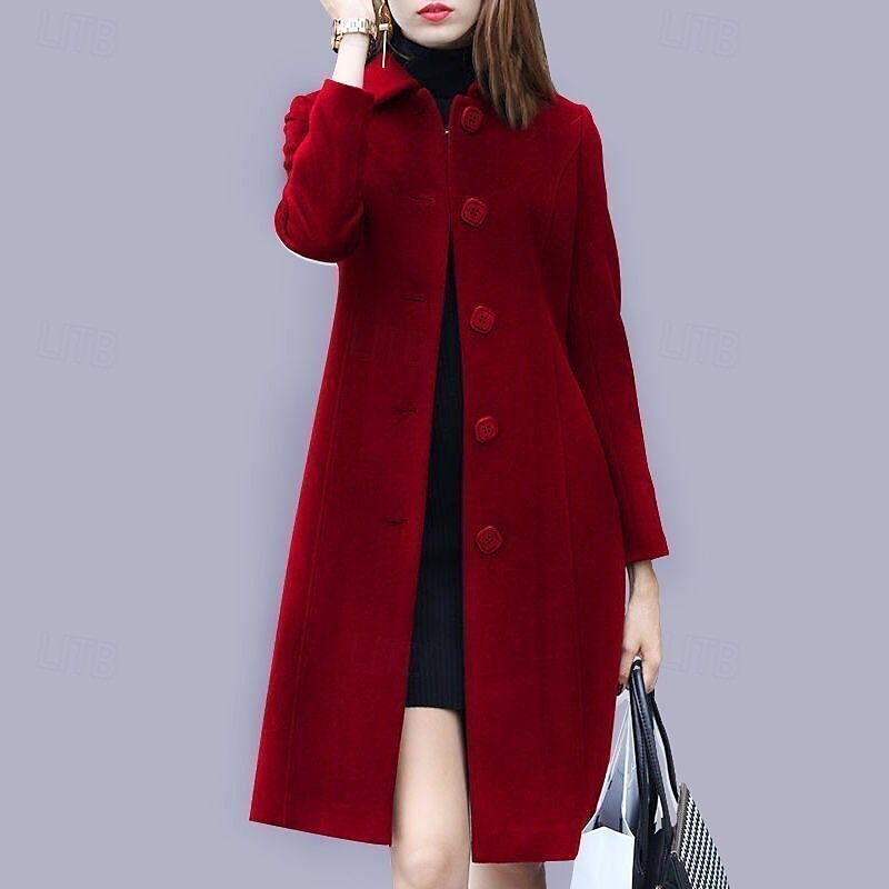 Women's Coat Outdoor Office / Career Fall Winter Long Coat Regular Fit Windproof Warm Comtemporary Stylish Lady Jacket Long Sleeve Plain with Pockets Black Red Royal Blue 2025 - $34.99 –P2