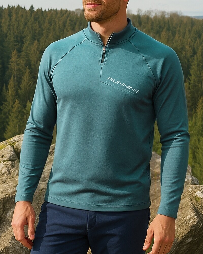 Bărbați Hanorac polo Top de alergare Top de drumeție Manșon Lung Guler de stand Tricou Tee Topuri În aer liber Uscare rapidă Ușor Elastic Respirabil Sfert de fermoar Poliester Gri Închis Negru Verde 2025 - $26.99 –P4