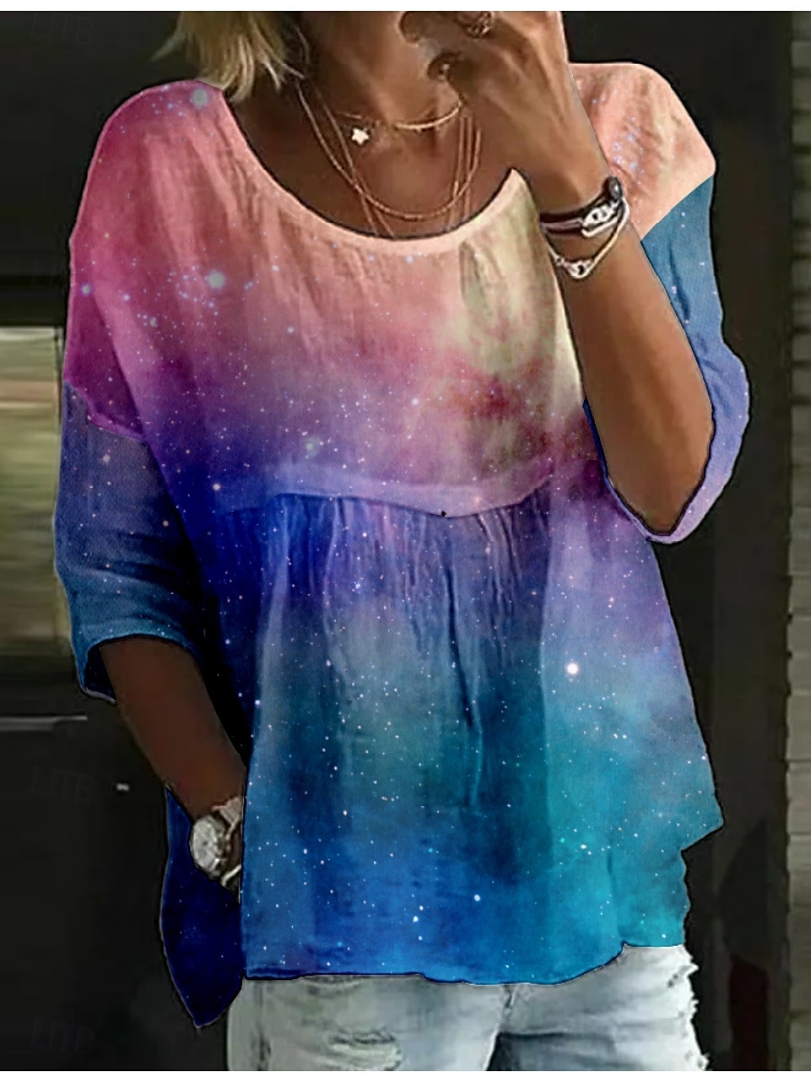 Per donna Blusa Gradiente di Colore Elegante Manica 3/4 Girocollo Top Regolari Quotidiano Ferie Stampato Rosa Blu marino Blu Viola Estate del 2025 a $21.99 –P3
