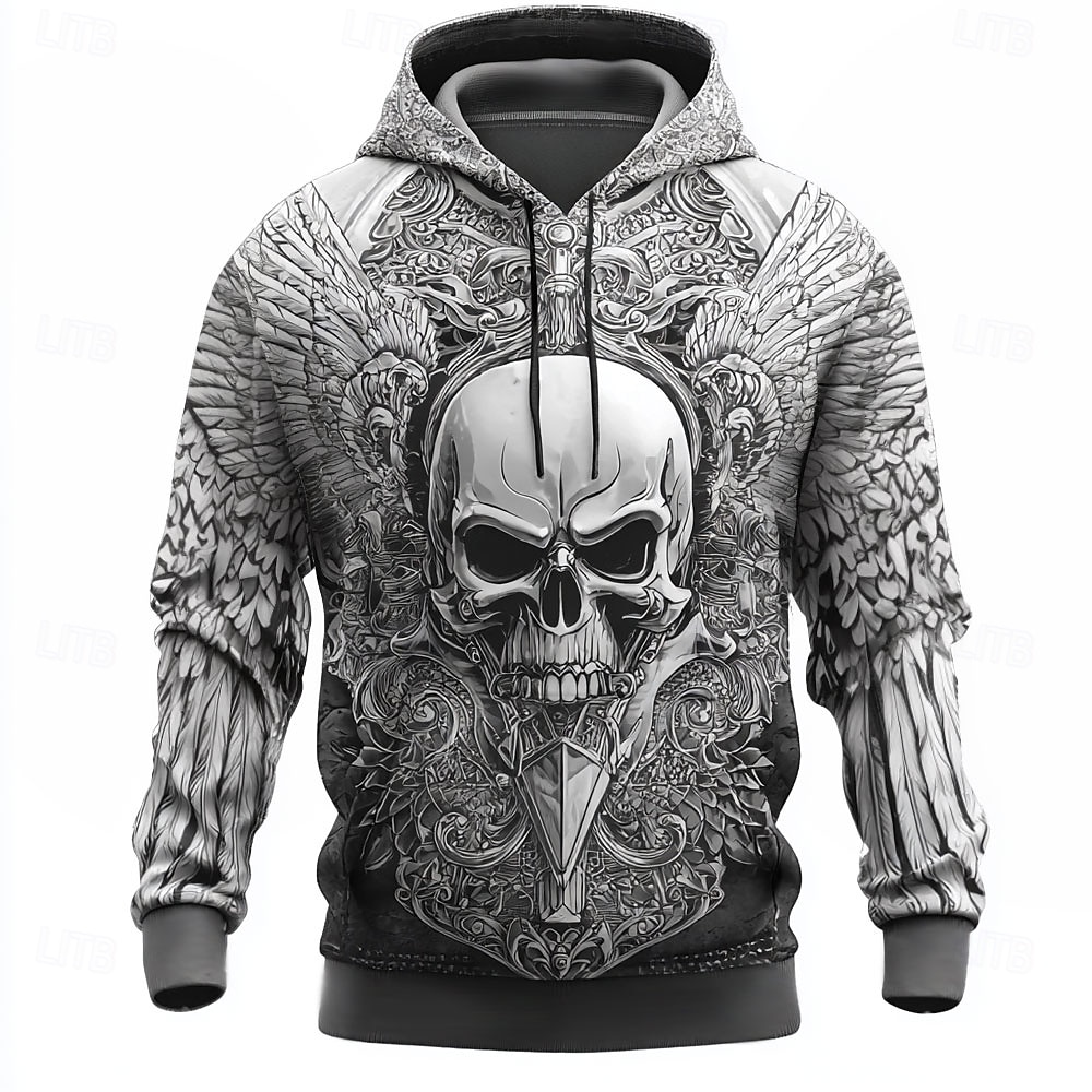 Hombre Cráneos Sudaderas Sudadera Abrigos Sudadera con capucha Cuello Barco Fresco Impresión 3D Discoteca Ropa de calle Negro Blanco Correa Gráfico Otoño Invierno Diseñador 2025 - $26.99 –P1