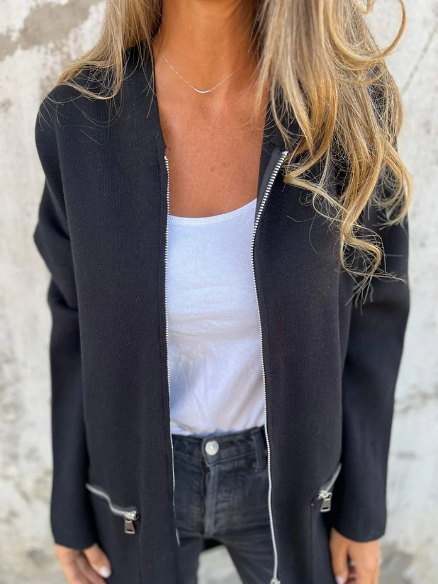 Women's Casual Jacket Hoodie Jacket Breathable Comfortable Zipper Pocket Casual Plain Vacation Street Daily Wear Going out Zipper Regular Hooded Regular Fit Long Sleeve Outerwear Black Red Blue 2025 - $32.99 –P10