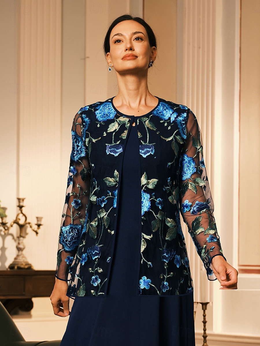 Жен. Блейзер Дышащий Кружева Вышивка Элегантный стиль Цветочный принт Официальные Обычная "Круглый вырез ""под горло""" Свободное облегание Длинный рукав Верхняя одежда Темно синий Лето Весна 2025 - $11.99 –P2