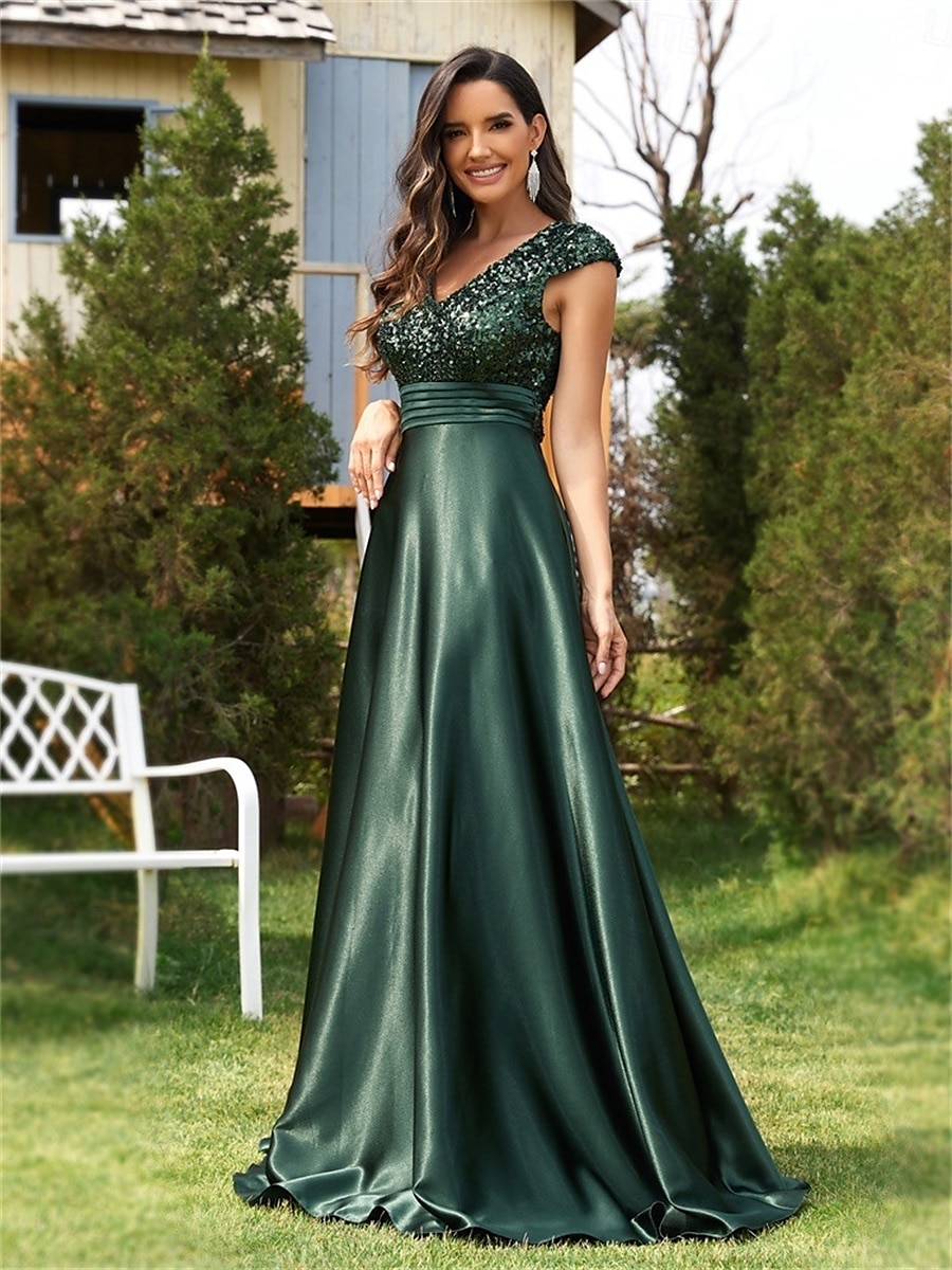 Vestidos de Quinceanera Linha A Vestido Elegante Casamento Formal Comprimento do Chão Sem Mangas Decote em V Cetim com Lantejoulas de 2025 por $99.99 –P8