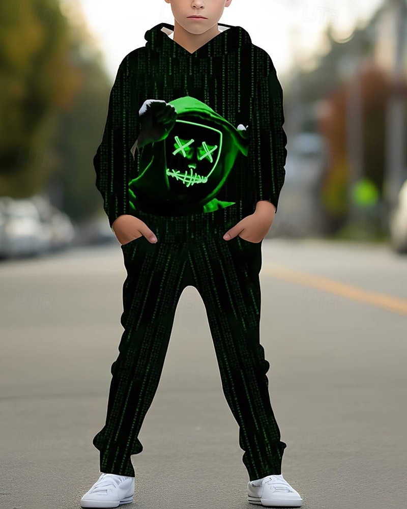 Boys' 3D Graphic Ghost Hoodie & Sweatpants Set Sports Suit Tracksuits Long Sleeve Spring Fall Daily Basic Casual Kids 4-12 Years Hooded Outdoor Vacation Sports Tailored Fit 2025 - $26.99 –P1