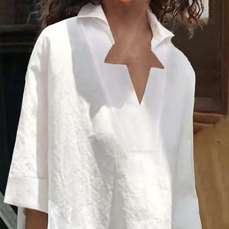 Women's Shirt Solid Color Plain Elegant Daily Casual Half Sleeve V Neck Regular Tops Daily Holiday White Summer Spring Fall 2025 - $31.99 –P2