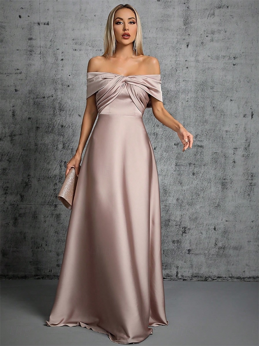 Suknie A-liniowe Quinceanera Elegancka Suknia Formalna Weselna do ziemi bez rękawów z odkrytymi ramionami z satyny z fałdami 2025 - $79.99 –P7