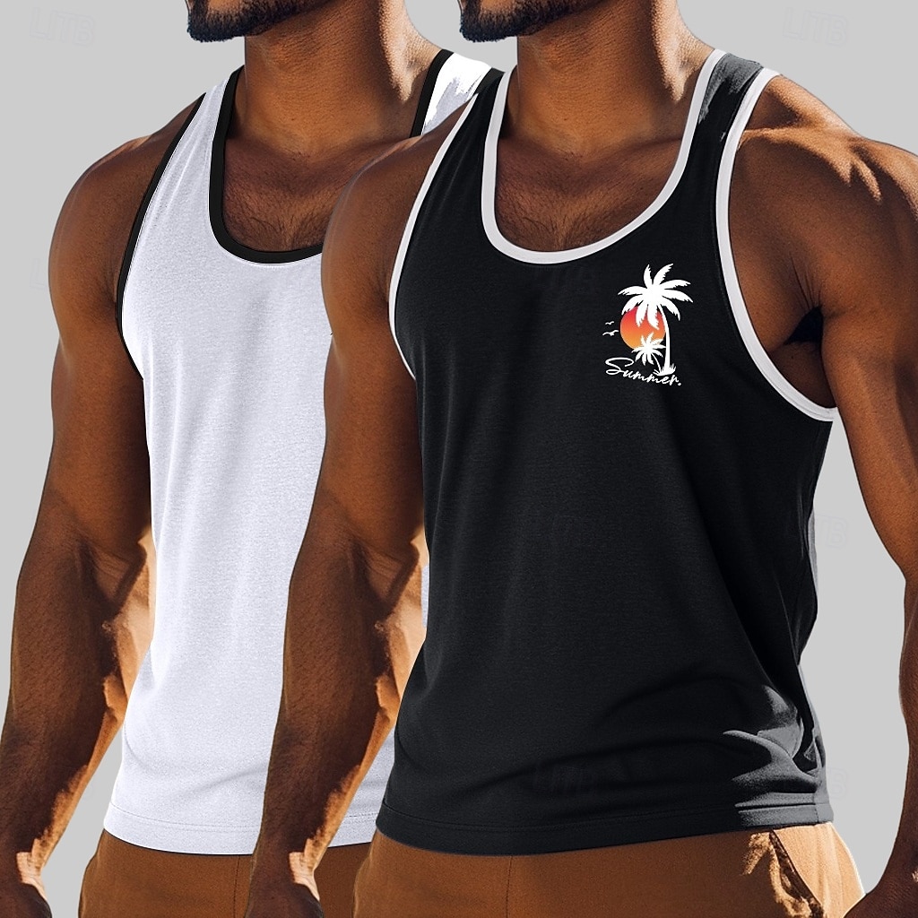 Per uomo Canotta Maglietta smanicata Maglietta senza maniche Canotta Muscolare Senza Maniche Girocollo Estate Albero di Cocco Sport Moda Casual 2 Pezzi Confezione multipla Stampato Casuale Spiaggia del 2026 a $18.99 –P2
