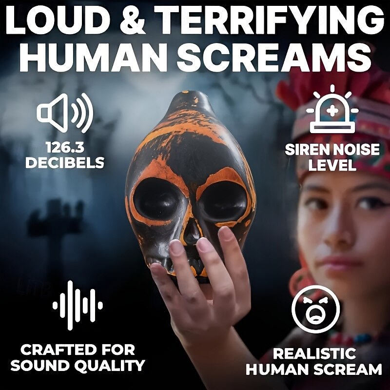 Handmade Aztec Death Whistle - Ceramic Skull-Shaped Wind Instrument ...