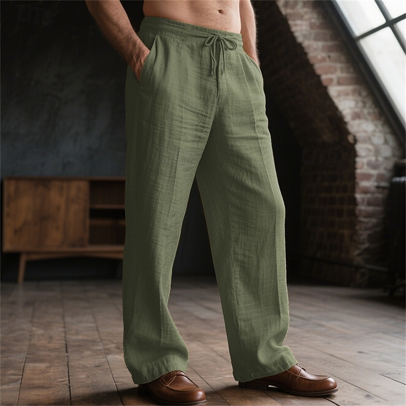 Men's Linen Pants Trousers Summer Pants Beach Pants Pocket Drawstring Elastic Waist Plain Comfort Breathable Vacation Daily Holiday Hawaiian Boho Black White 2025 - $18.99 –P5