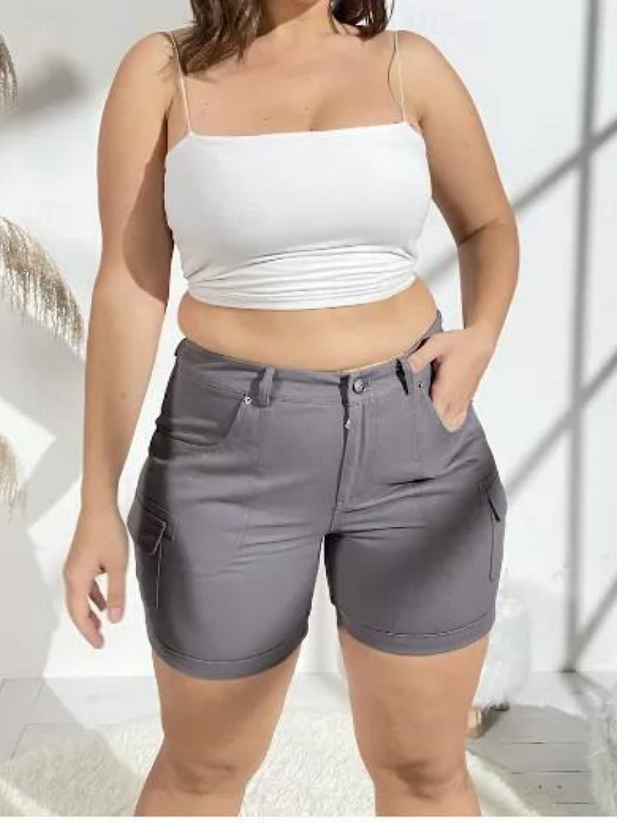 Dame kinesisk Shorts Grunnleggende Fritid Kort Middels midje عادي Lomme Komfort Utendørs Mikroelastisk Feriereise Gate Daglig Svart Lilla Grønn Kakifarget Sommer Normal 2025 - $31.99 –P12