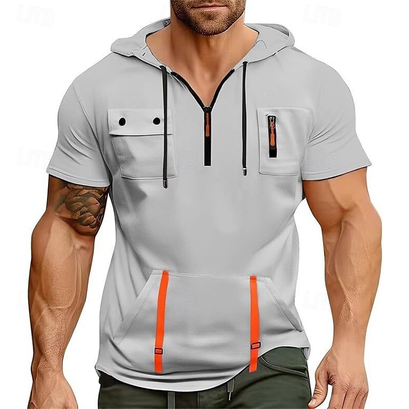 Hombre Sudadera Sudadera con capucha y cremallera de un cuarto Negro Blanco Azul Marino Azul Piscina Caqui Con Capucha Plano Bolsillo Cremallera de un cuarto Deporte Diario Festivos Poliéster Ropa de 2025 - $28.99 –P6