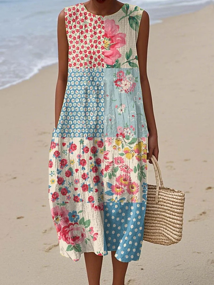 Femmes Robe Midi Robe d'Été Robe fourreau Robe trapèze Vacances Occasionnel Boho Soirée Sortir Plage Coupe Ample Fleuri Graphique Sans manches Col Rond Bleu Ciel Blanc et Violet Rose Claire Bleu Ét de 2025 ? $35.99 –P3